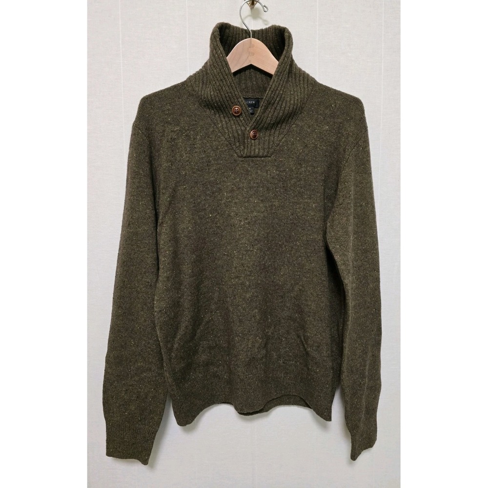 J.Crew Sweater Mens Size Medium Green Speckled Shawl Collar Wool Blend J7664